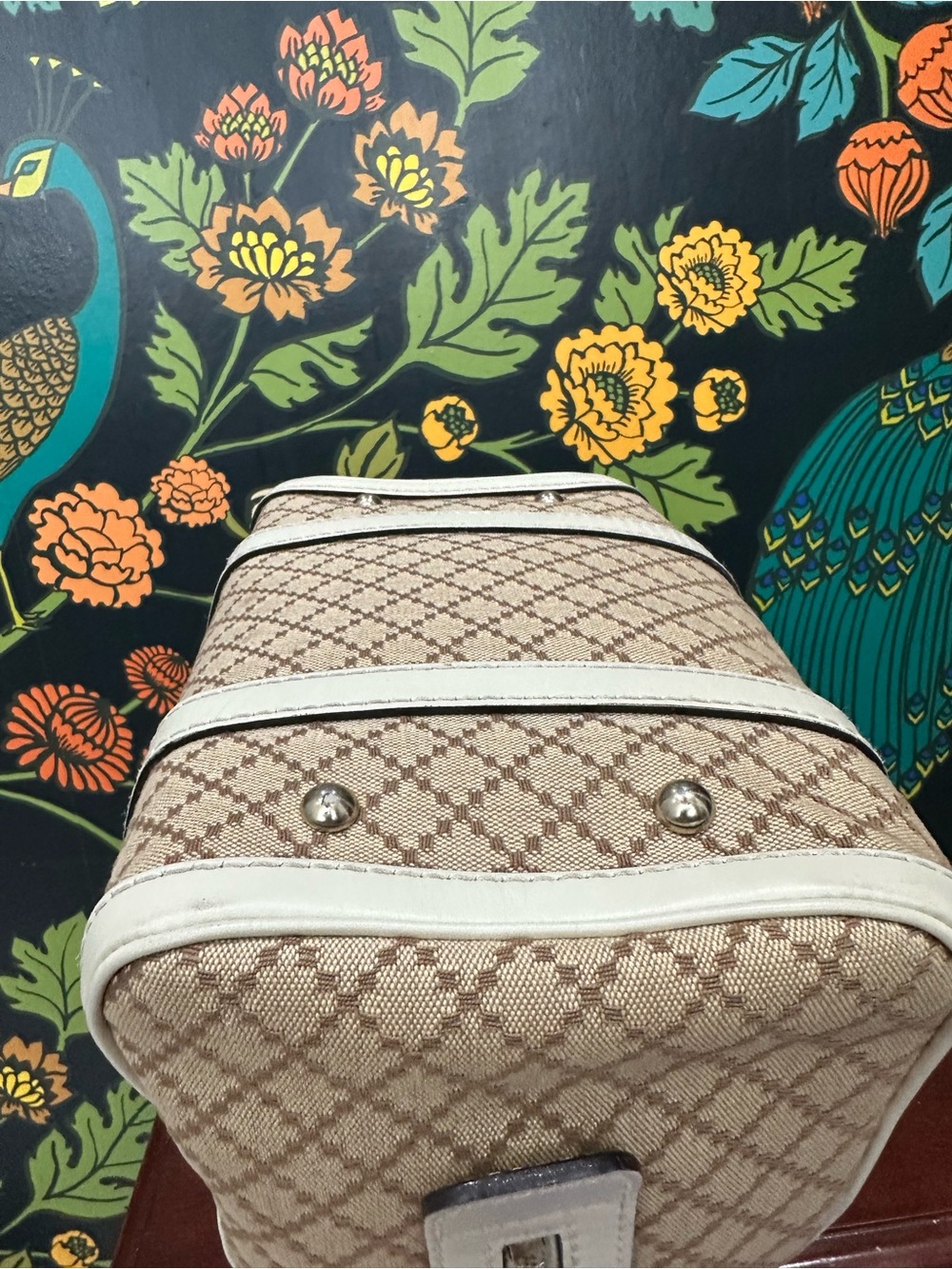 Gucci Diamante Canvas Boston Satchel White Leather Crossbody Bag w/ Entrupy COA - Picture 10 of 17